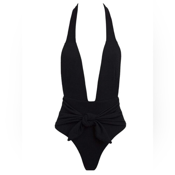MONTCE Black Rib Tropez Tie-Up One-Piece, Black, Medium , $218 - Picture 5 of 14